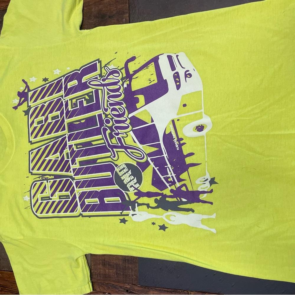 Bright Yellow Graphic Tee with Purple & White Print Gabi Butler and Friends